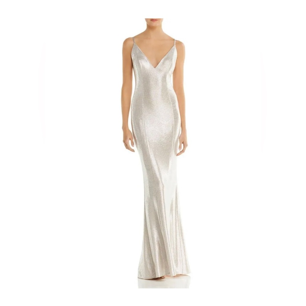 NWT AIDAN MATTOX size 4 Silver floor length mermaid gown